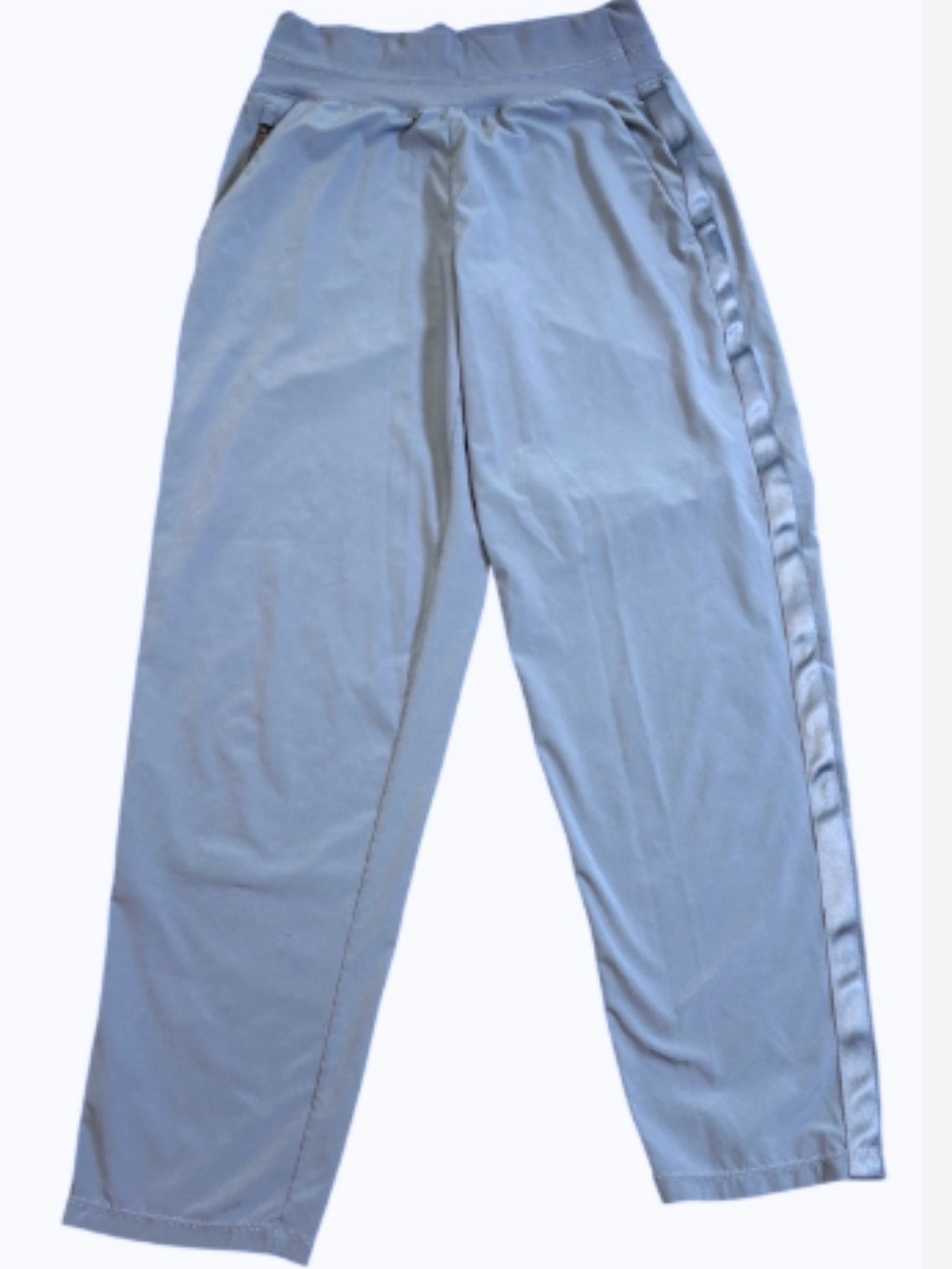 Athleta Shine On Track Pants Women's 4 Tall Light Blue Satin Stripe EUC